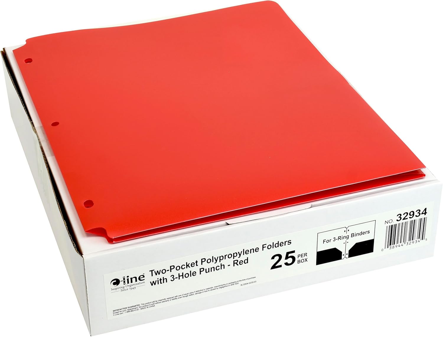 C-Line Two-Pocket Heavyweight Poly Portfolio Folder, 3-Hole Punch, 11 X 8.5, Red, 25/Box Box of 25 Red