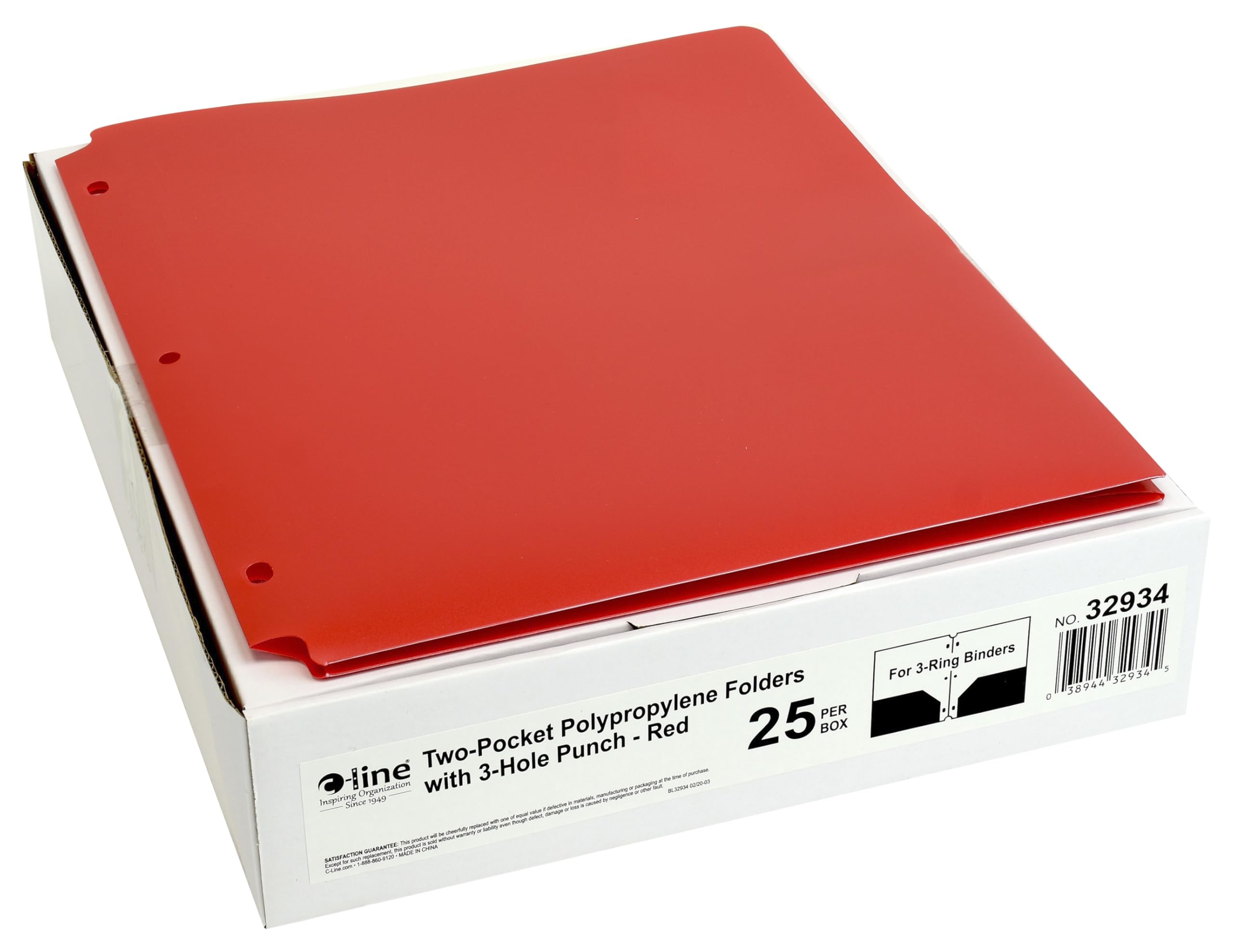 C-Line Two-Pocket Heavyweight Poly Portfolio Folder, 3-Hole Punch, 11 X 8.5, Red, 25/Box Box of 25 Red