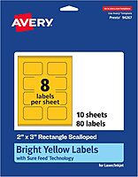 Avery Printable Rectangle Scalloped Labels, Sure Feed Technology, 2" x 3", Bright Yellow, Print-to-The-Edge