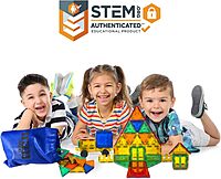 Tytan Tiles Glow in The Dark 60-Piece Magnetic Tiles Building Set, Diverse Multi-Color Shapes, STEM Toy, Cars, Creative Play