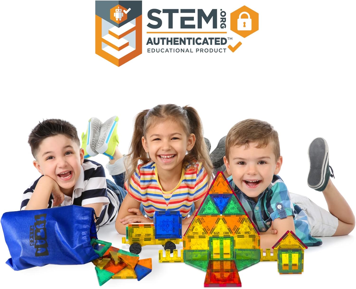 Tytan Tiles Glow in The Dark 60-Piece Magnetic Tiles Building Set, Diverse Multi-Color Shapes, STEM Toy, Cars, Creative Play