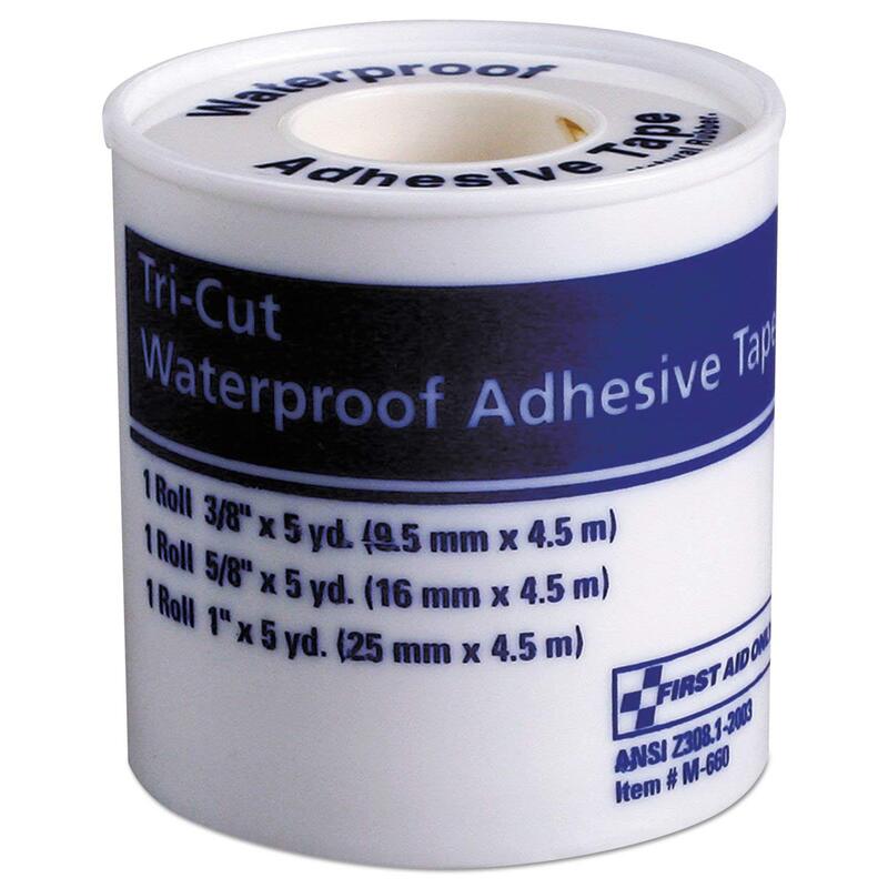 First Aid Only Tri-Cut Waterproof-Adhesive Medical Tape with Dispenser, Tri-Cut Width (0.38\", 0.63\", 1\"), 5 yds Long