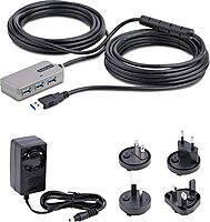 StarTech.com USB Extender Hub, 10m USB 3.0 Extension Cable w/ 4-Port USB-A Hub, Active/Bus Powered USB Repeater Cable