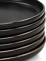 ELAMA Round Stoneware Dinner Plate Set with Gold Rim