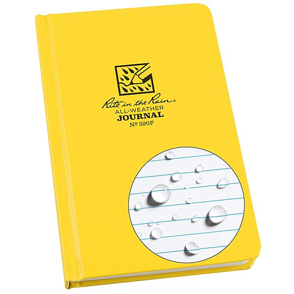 Rite in the Rain Weatherproof Hard Cover Notebook, 4.75" x 7.5", Yellow Cover, Journal Pattern (No. 390F) Yellow Journal