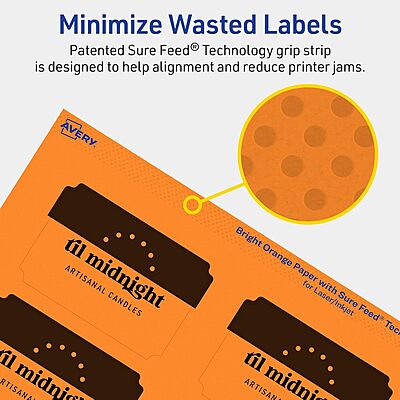Avery Printable Rectangle Scalloped Labels, Sure Feed Technology, 2" x 3", Bright Orange, Print-to-the-Edge, Laser/Inkjet