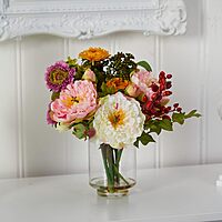 Nearly Natural 4689 Mini Peony Silk Arrangement, Assorted 10 x 10 x 10 Arrangement