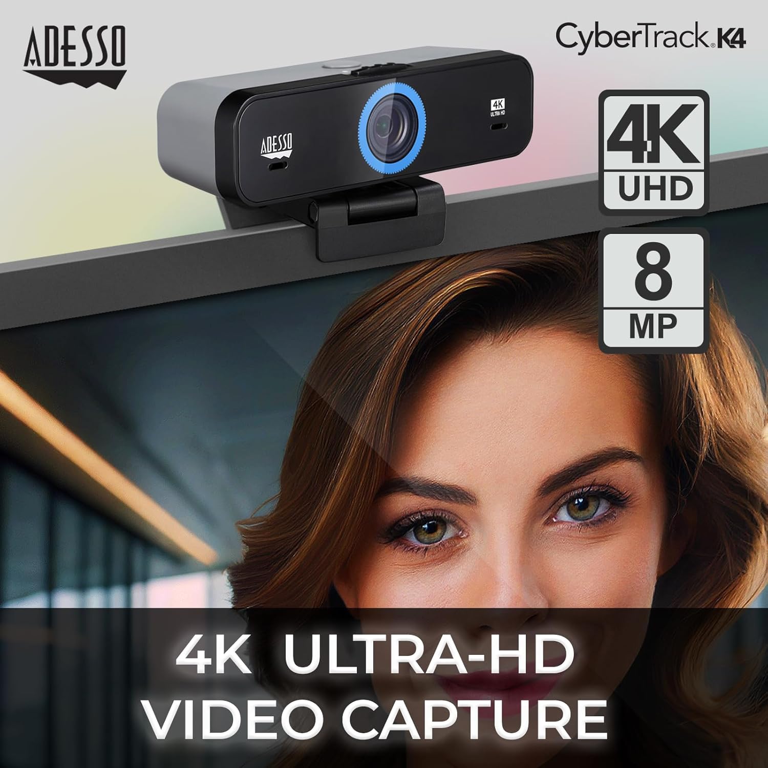 CyberTrack K4 4K Ultra HD Fixed Focus USB Webcam with Adjustable Field of View Angle, Built-in Dual Microphones