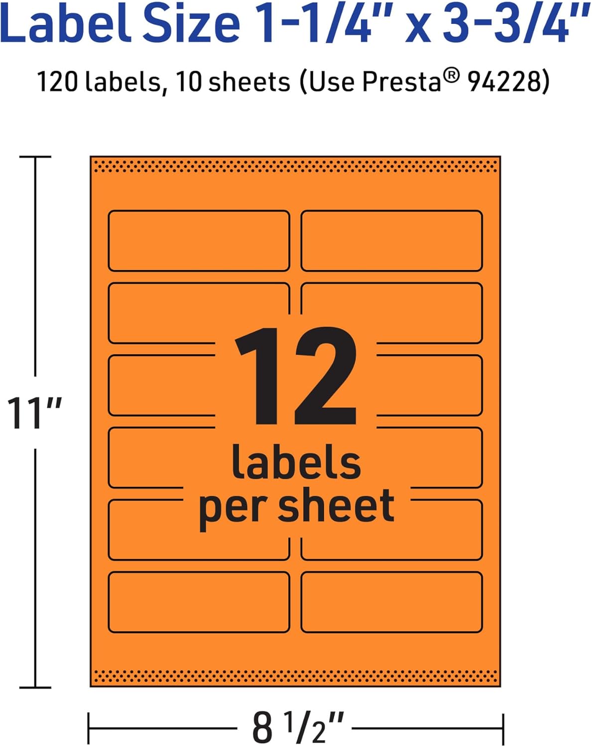 Avery Printable Rectangle Labels, Sure Feed Technology, 1-1/4" x 3-3/4", Bright Orange, Print-to-The-Edge