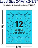 Avery Printable Star Labels, Sure Feed Technology, 2-1/4" x 2-3/8", Bright Blue, Print-to-the-Edge, Laser/Inkjet