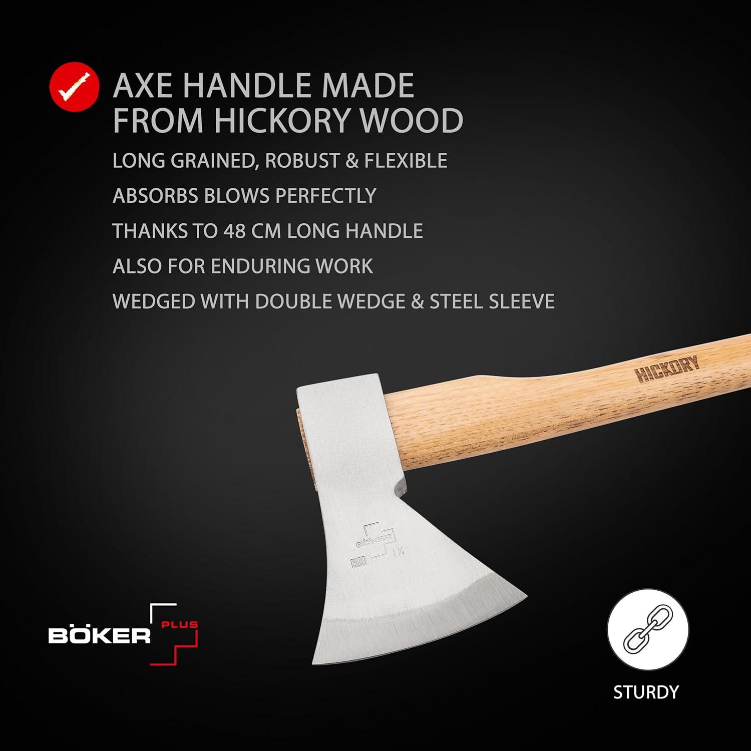 BÖKER PLUS® Appalachian Axe - Professional Bushcraft, Outdoor & Survival Axe - large carbon axe with hickory wood handle