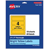 Avery Printable Rectangle Labels, Sure Feed Technology, 2" x 7", Bright Yellow Labels, Print-to-The-Edge