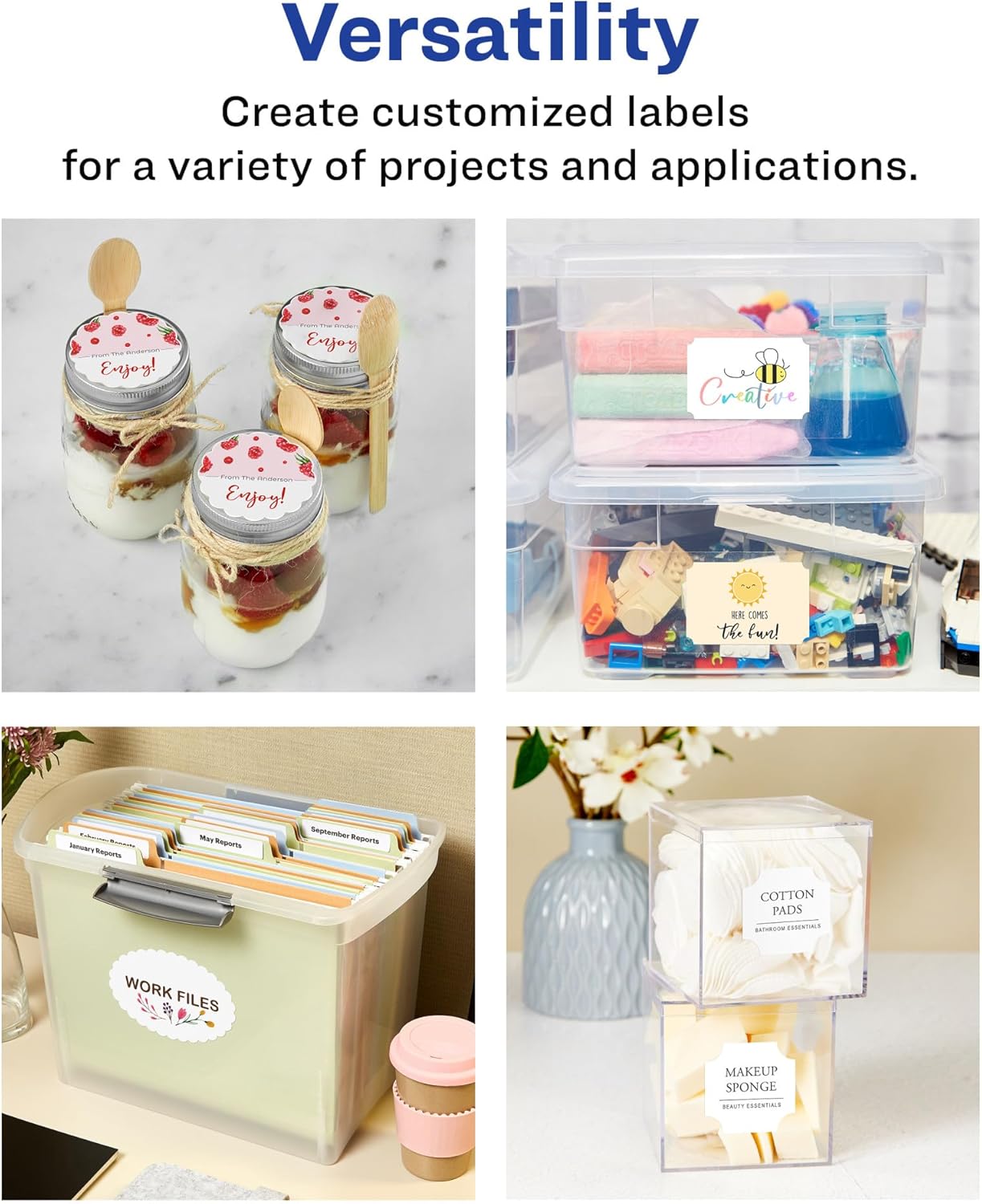 Avery Matte White Removable Square Scalloped Labels, Sure Feed Technology, Print-to-The-Edge, 1-5/8" x 1-5/8"