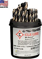 Cle-Line C18128 Bit Barrel Style 1878 High Speed Steel Jobber Length Drill Set, Black and Gold Finish, 1/16" - 1/2" Size