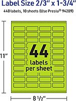 Avery Printable Rectangle Labels, Sure Feed Technology, 2/3" x 1-3/4", Bright Green Labels, Print-to-The-Edge