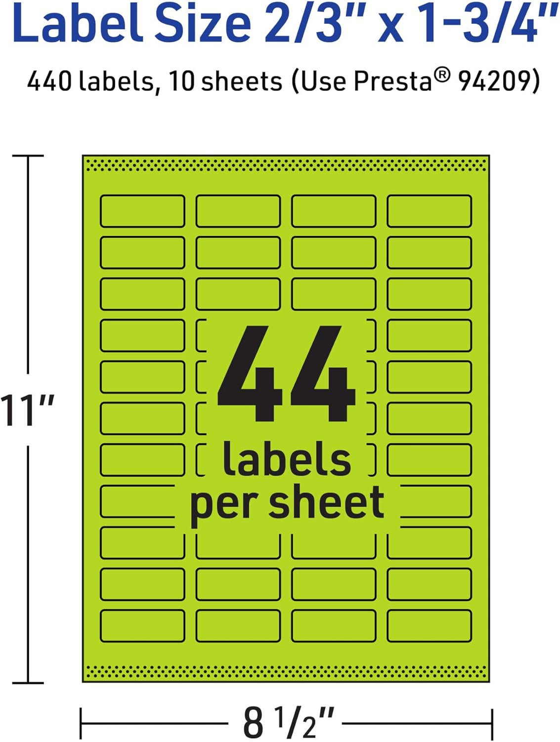 Avery Printable Rectangle Labels, Sure Feed Technology, 2/3" x 1-3/4", Bright Green Labels, Print-to-The-Edge