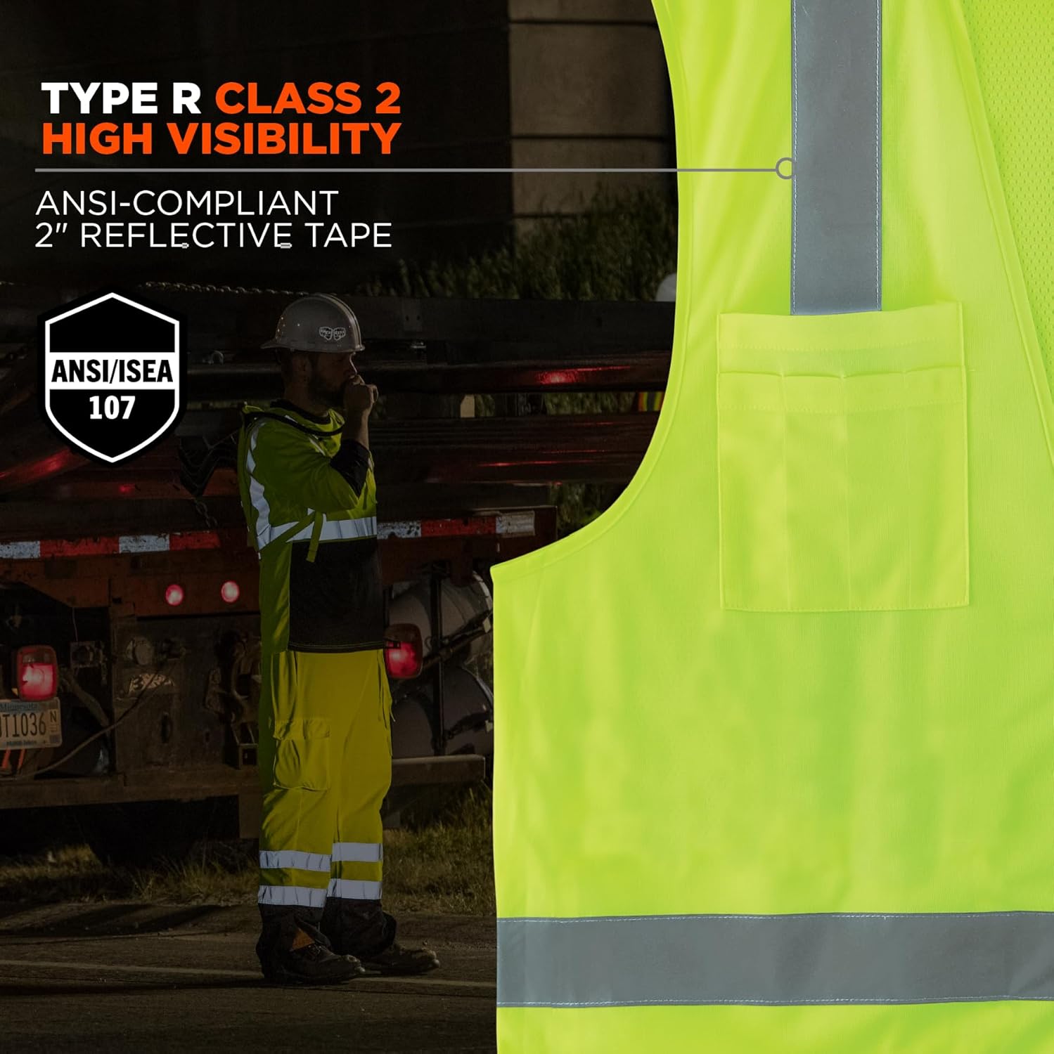 Ergodyne GloWear 8249Z Hi-Vis Surveyor Safety Vest, Solid Front Mesh Back, Type R Class 2