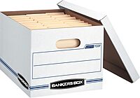 Bankers Box 4 Pack STOR/FILE Basic Duty File Storage Boxes, Standard Assembly, Lift-off Lid, Letter/Legal, White/Blue Standard Packaging