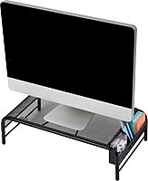 Mind Reader Monitor Stand, Ventilated Laptop Riser, Desktop Organizer, Side Storage, Metal Mesh, 20" L x 11.5" W x 5.5" H, Black (Pack of 2)