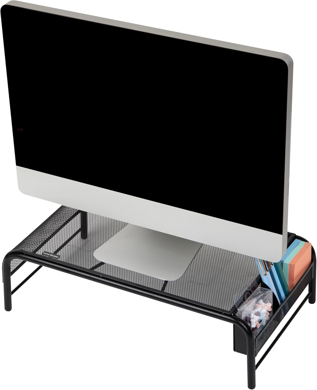Mind Reader Monitor Stand, Ventilated Laptop Riser, Desktop Organizer, Side Storage, Metal Mesh, 20" L x 11.5" W x 5.5" H