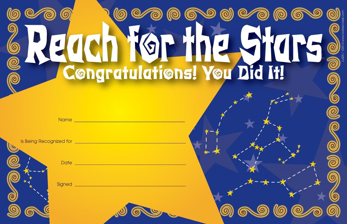 Barker Creek Reach for The Stars Paper and Award Set, Recognize Achievement with 30 Colorful Reach for The Stars Recognition