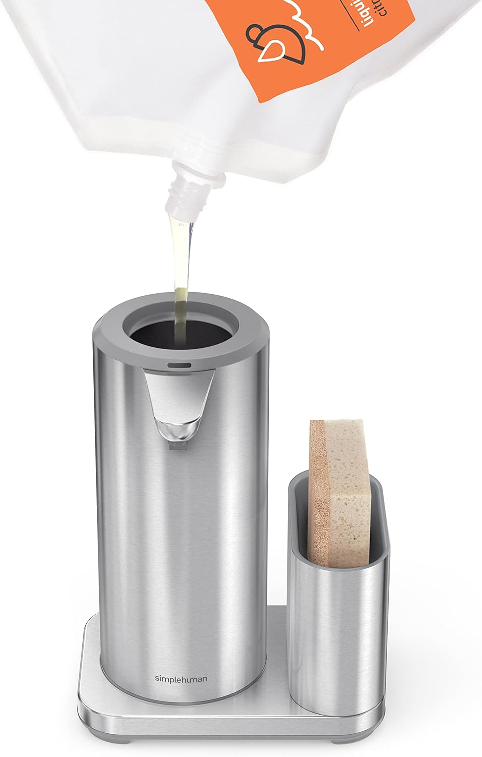 simplehuman Touch-Free Rechargeable Sensor Liquid Soap And Hand Sanitizer Dispenser, With Caddy, 14 Oz, Brushed Silver