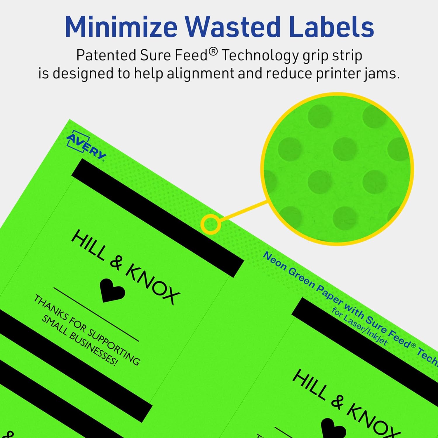 Avery Printable Square Labels, Sure Feed Technology, 3" x 3", Neon Green, Print-to-The-Edge, Laser/Inkjet Printable