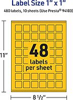 AVERY Printable Square Labels, Sure Feed Technology, 1" x 1", Bright Yellow, Print-to-The-Edge, Laser/Inkjet Printable