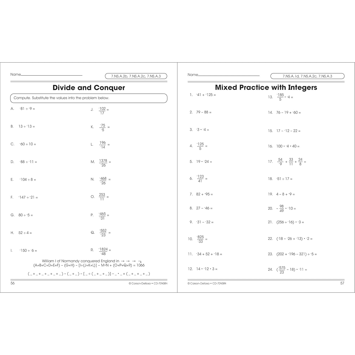 Carson Dellosa The 100+ Series: Grade 6 and Up Pre-Algebra Workbook, Fractions, Decimals, Algebra Expressions