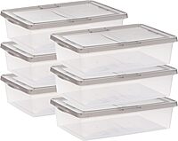 IRIS USA Plastic Storage Bin Tote Organizing Container with Latching Lid, Stackable and Nestable (28 Qt. - 6 Pack)