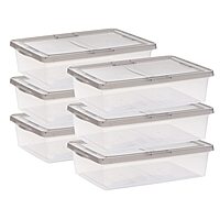 IRIS USA Plastic Storage Bin Tote Organizing Container with Latching Lid, Stackable and Nestable (28 Qt. - 6 Pack)