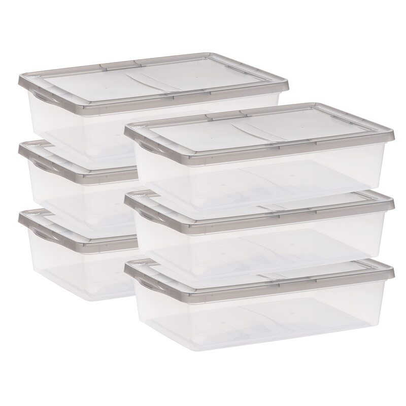 IRIS USA Plastic Storage Bin Tote Organizing Container with Latching Lid, Stackable and Nestable (28 Qt. - 6 Pack)