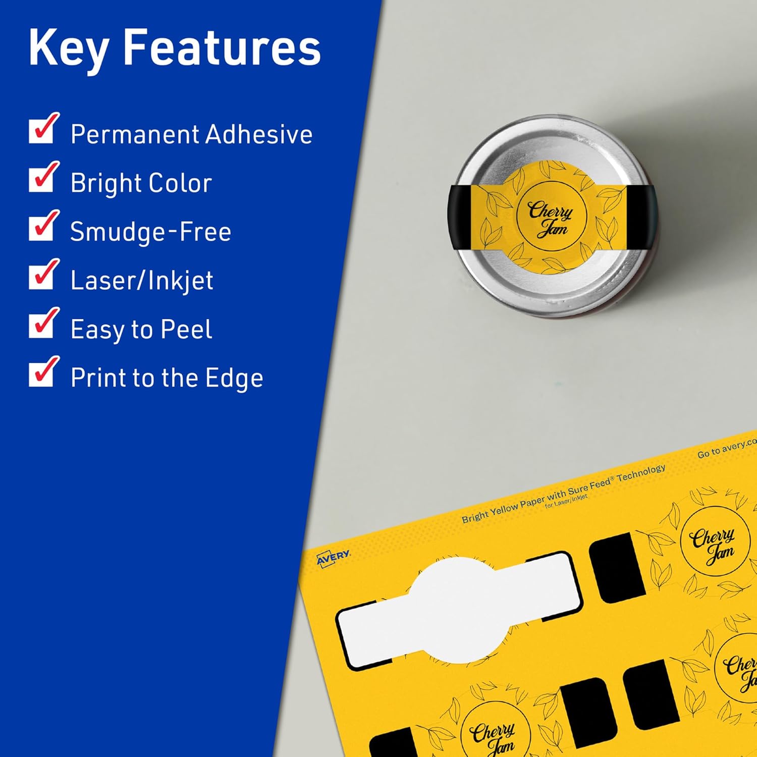 Avery Printable Wraparound Band Labels, Sure Feed Technology, 1.5" x 3.5", Bright Yellow, Cigar Band Labels