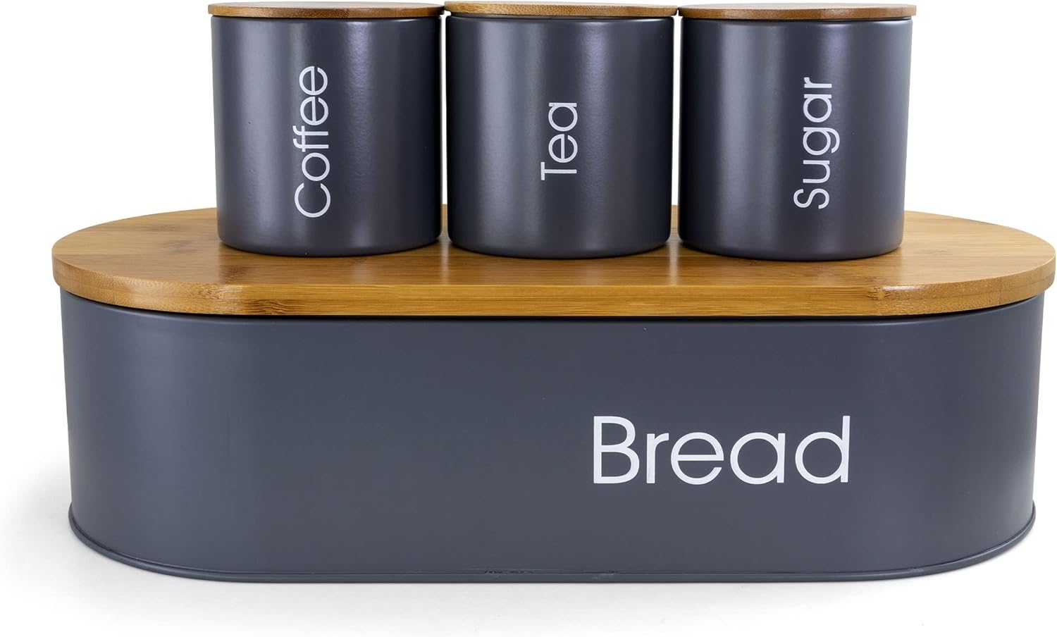MegaChef Charcoal Gray and Bamboo 4-Piece Canister Set