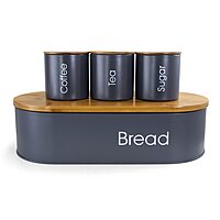 MegaChef Charcoal Gray and Bamboo 4-Piece Canister Set