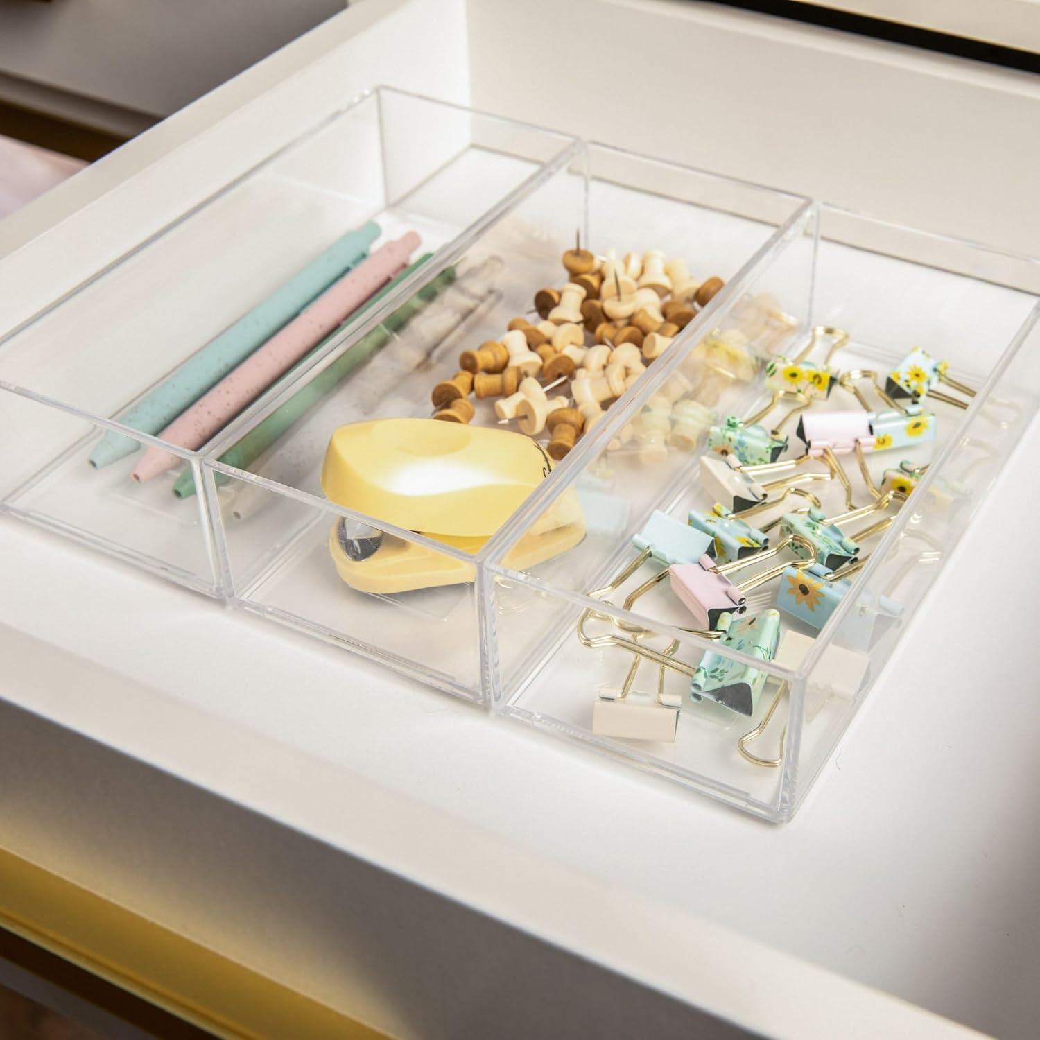 Martha Stewart Brody Stack & Slide Plastic Tray Desktop Organizer, Clear