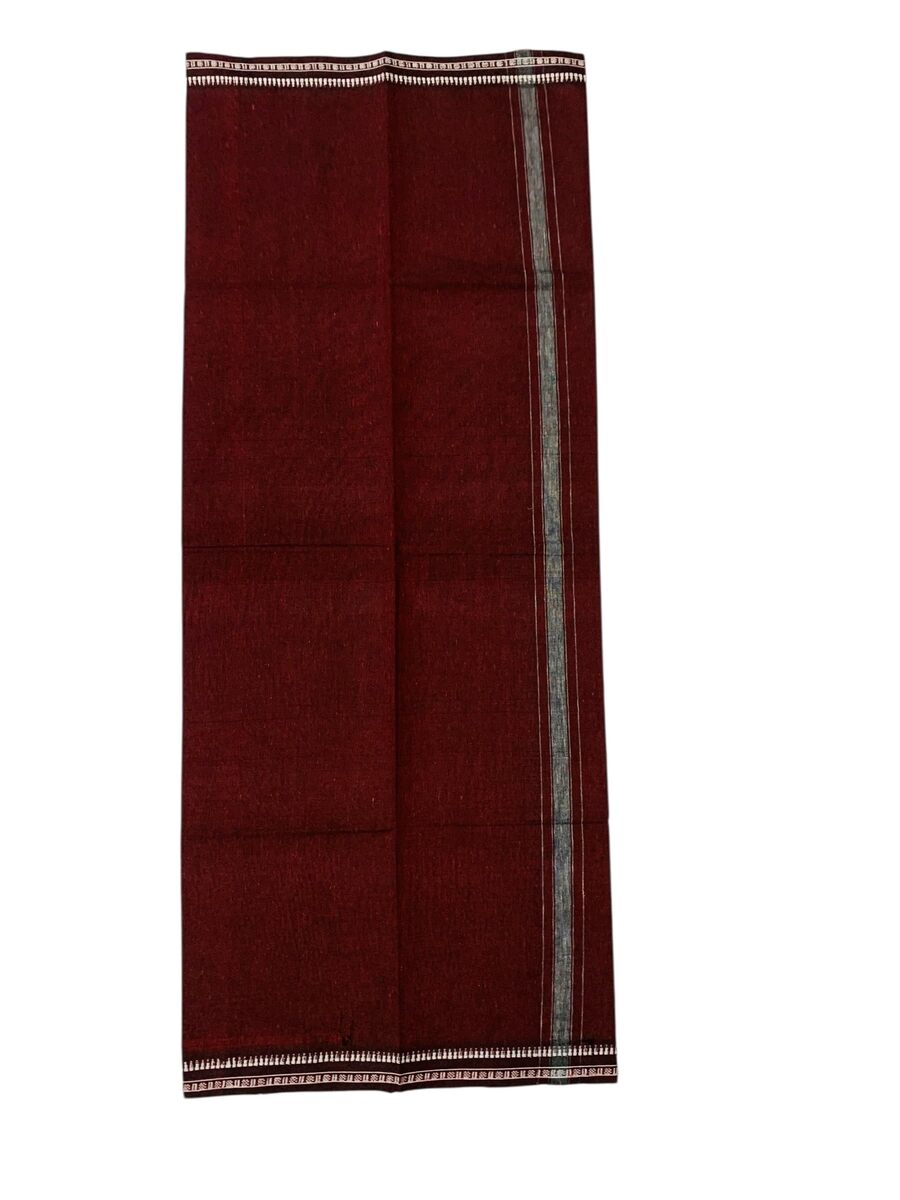 Kuthampully Men's Pure Cotton Color Dhothi | Kerala Cotton Mundu | Plain Color Dhoti For Men | Traditional South Indian Dhoti | EKM-900 | Pack -1 (Maroon)