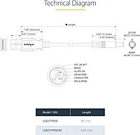 StarTech.com USB-A to Coaxial Barrel 5V Power Cable