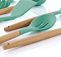 MegaChef 9-Piece Silicone and Wood Utensil Set with Ceramic Holder