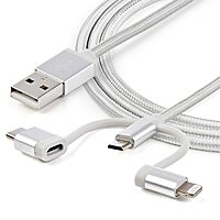 StarTech.com 6ft (1.8m) USB Multi-Charging Cable, USB to Lightning/USB-C/Micro-USB, Apple MFi Certified, Braided Charger Cord