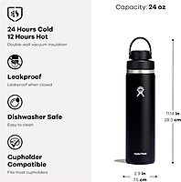 Hydro Flask Water Bottle - Insulated Stainless Steel - Wide Mouth Flex Chug Lid, Non Spill, Leakproof in 24 Oz Trillium Pink
