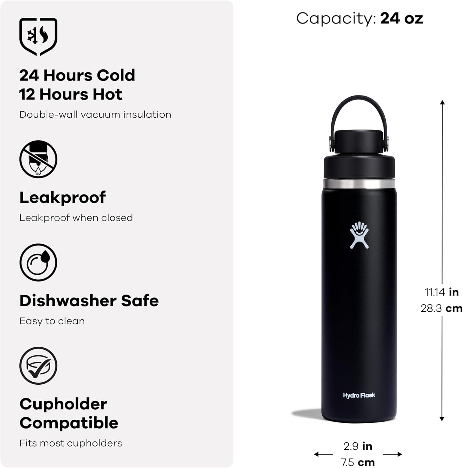 HYDRO FLASK Wide Mouth Insulated Stainless Steel Water Bottle with Flex Chug Cap