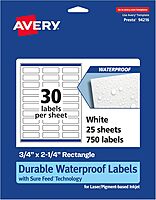 Avery Durable Waterproof Rectangle Labels, Sure Feed Technology, 0.75" x 2.25"