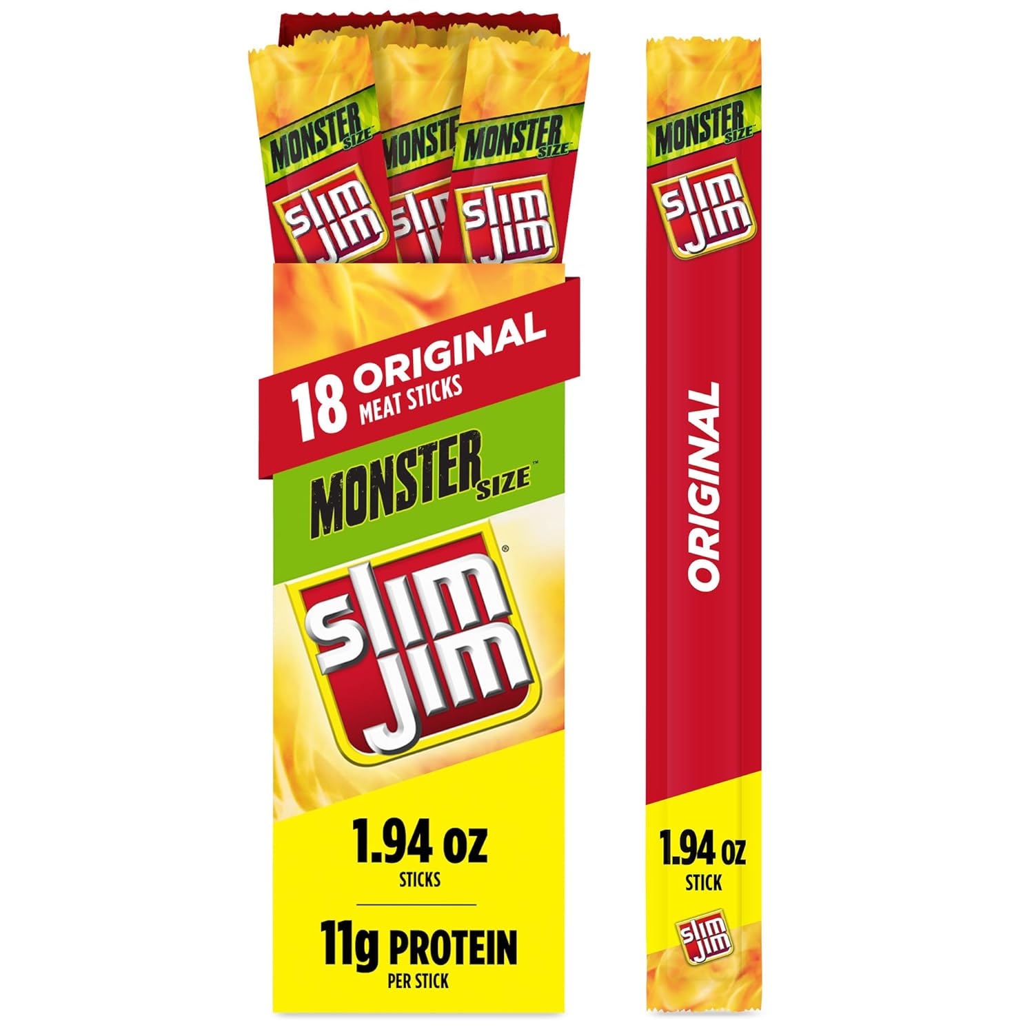 Slim Jim Monster Smoked Meat Sticks, Original Flavor, High Protein, Camping Snack