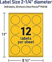 Avery Printable Round Labels, Sure Feed Technology, 2-1/4" Diameter, Print-to-the-Edge, Laser/Inkjet Printable