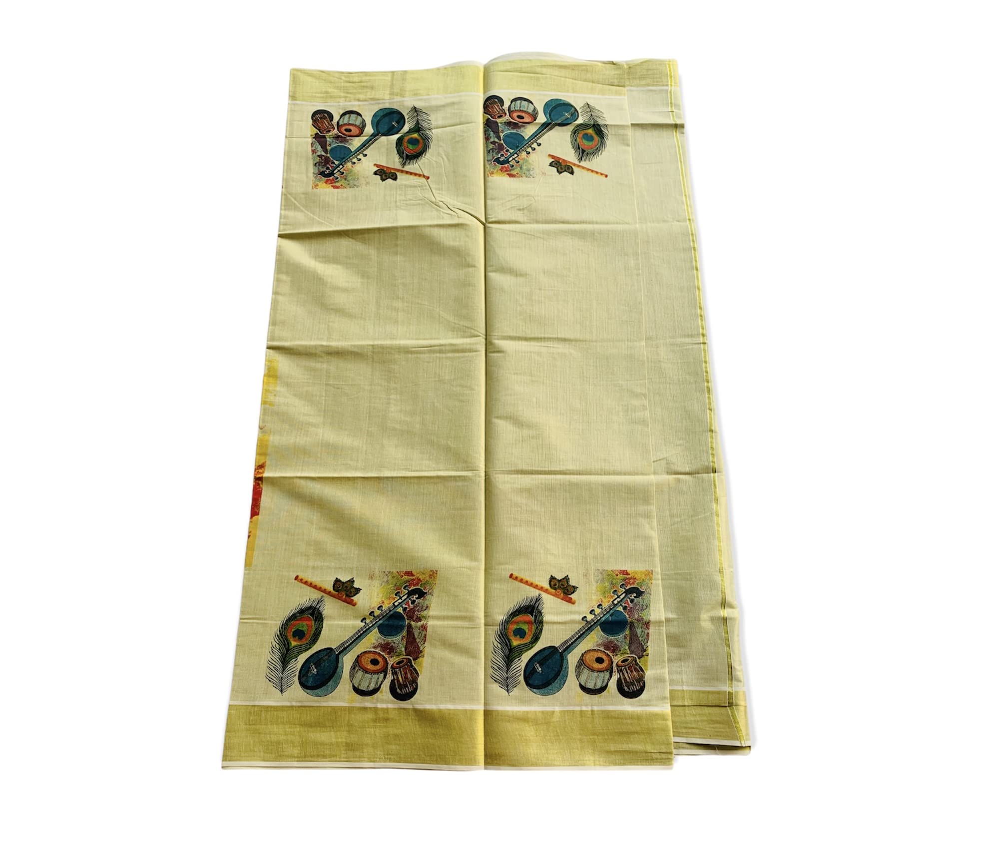 Womens Kuthampully Kerala Kasavu Saree Tissue Mural Painted|Traditional South Indian Saree|Onam Saree - Multi Color Ktm-644