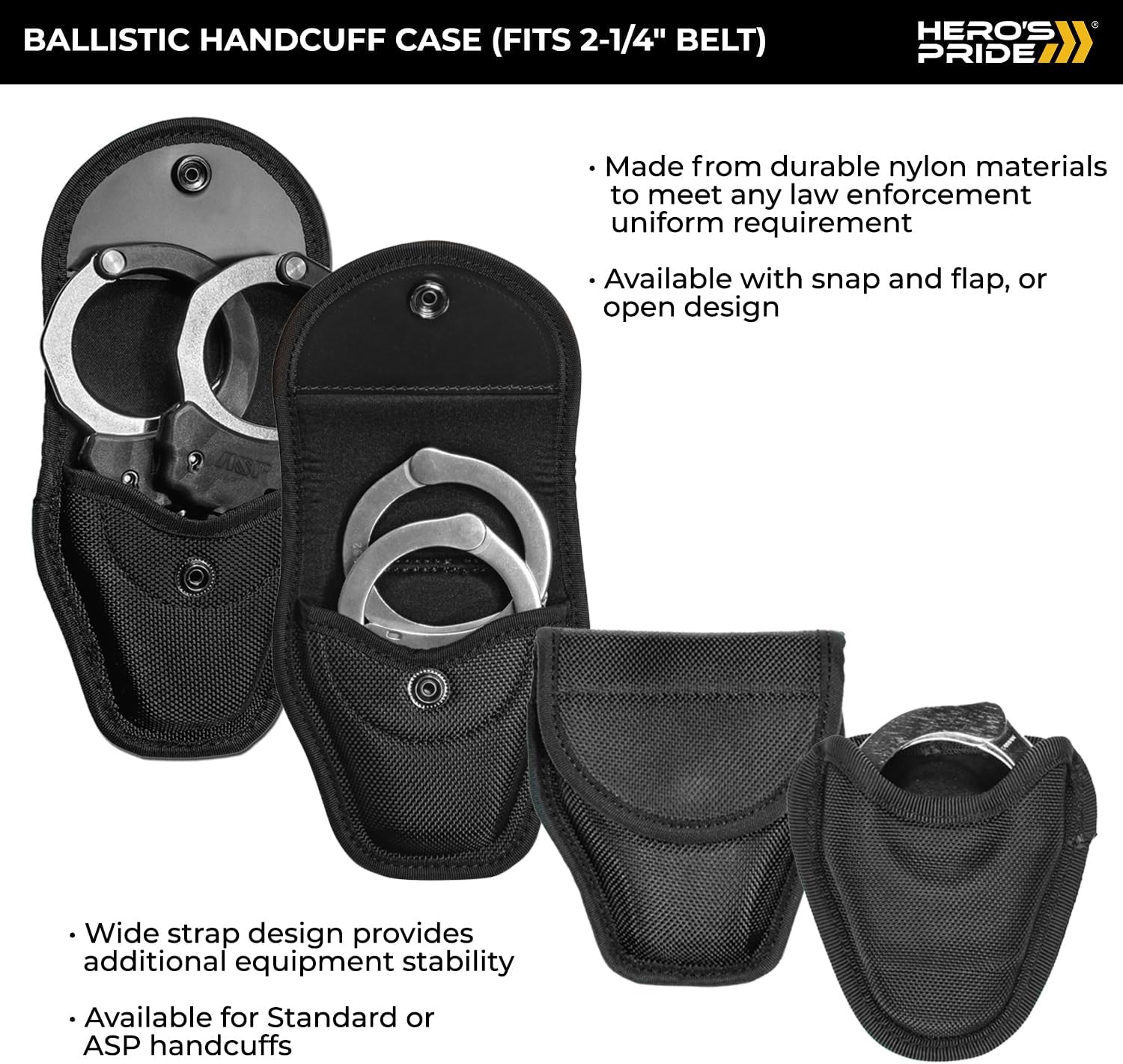 Hero's Pride Ballistic Handcuff Case - Standard & ASP Handcuffs - Durable Nylon