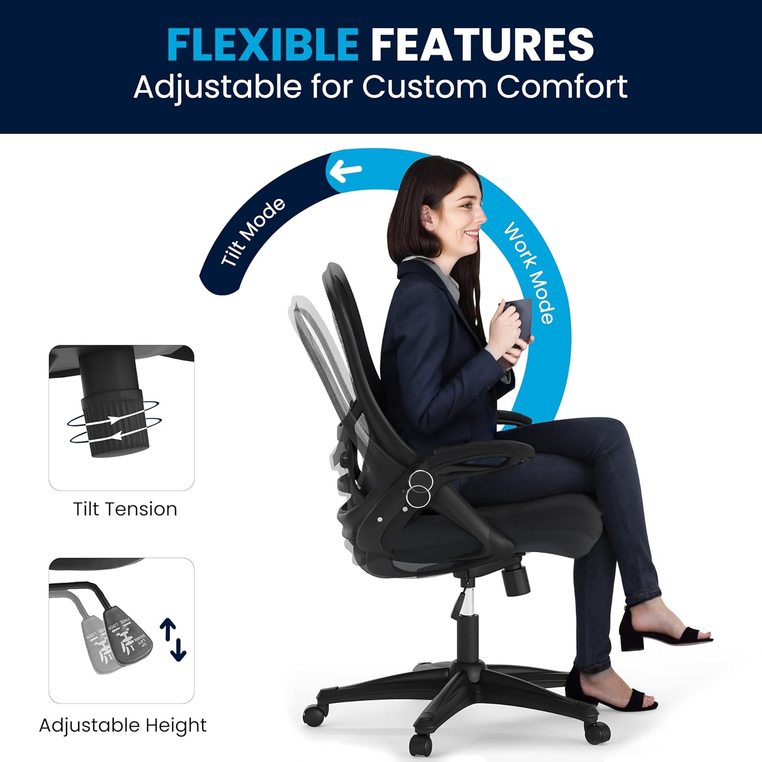 Flash Furniture Porter High-Back Mesh Ergonomic Swivel Office Chair with Adjustable Lumbar Support and Flip-Up Armrests