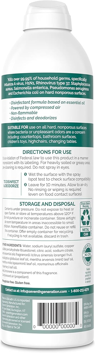 Seventh Generation Disinfecting Spray Cleaner Eucalyptus and Thyme Disinfectant 13.9 oz, Pack of 8 13.9 Ounce (Pack of 8)