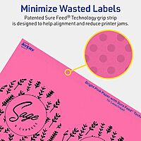 Avery Printable Round Labels, Sure Feed Technology, 3-1/2" Diameter, Bright Pink, Print-to-the-Edge, Laser/Inkjet Printable